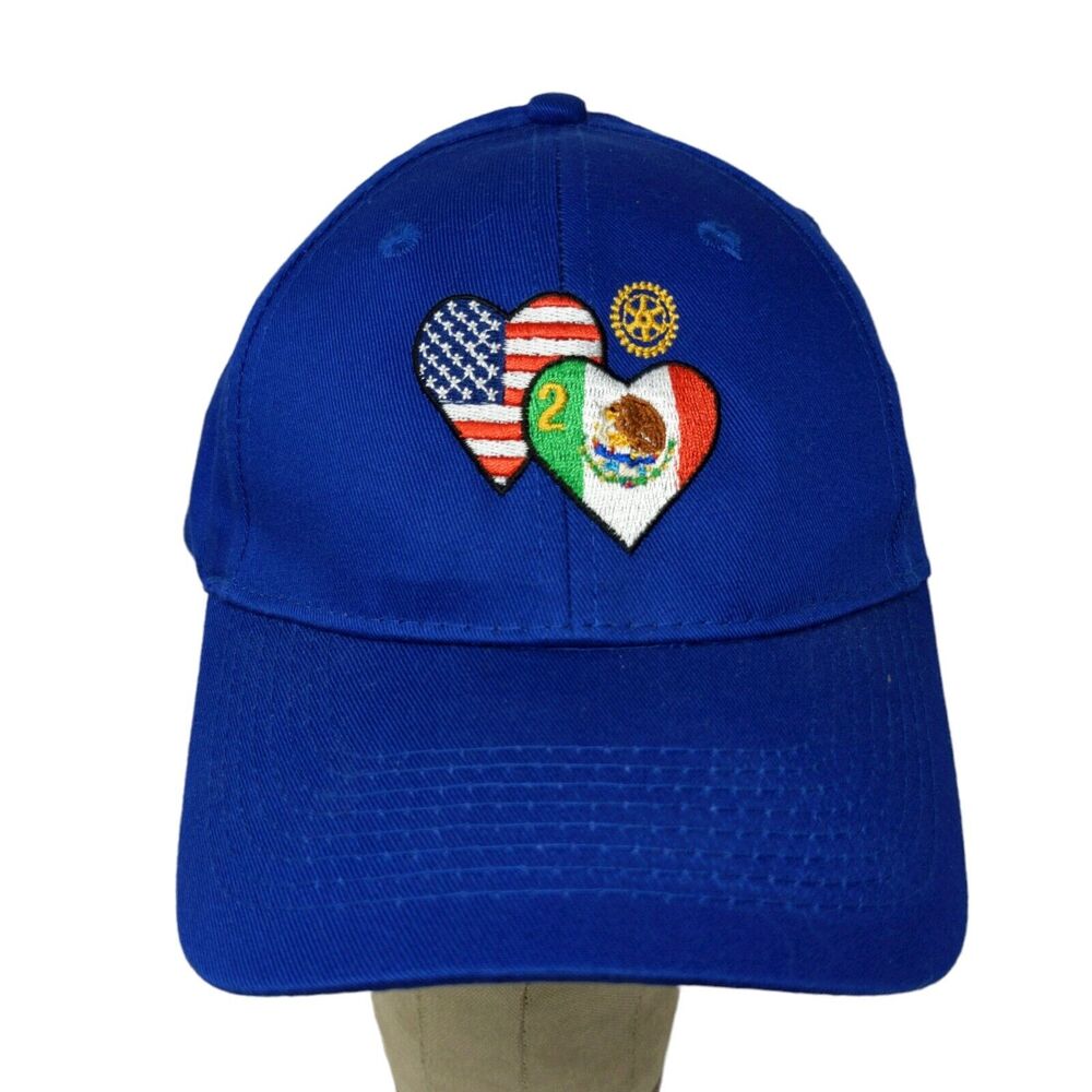 International Rotary Club Queensboro USA Mexico Flag Blue Hat Cap Adjustable